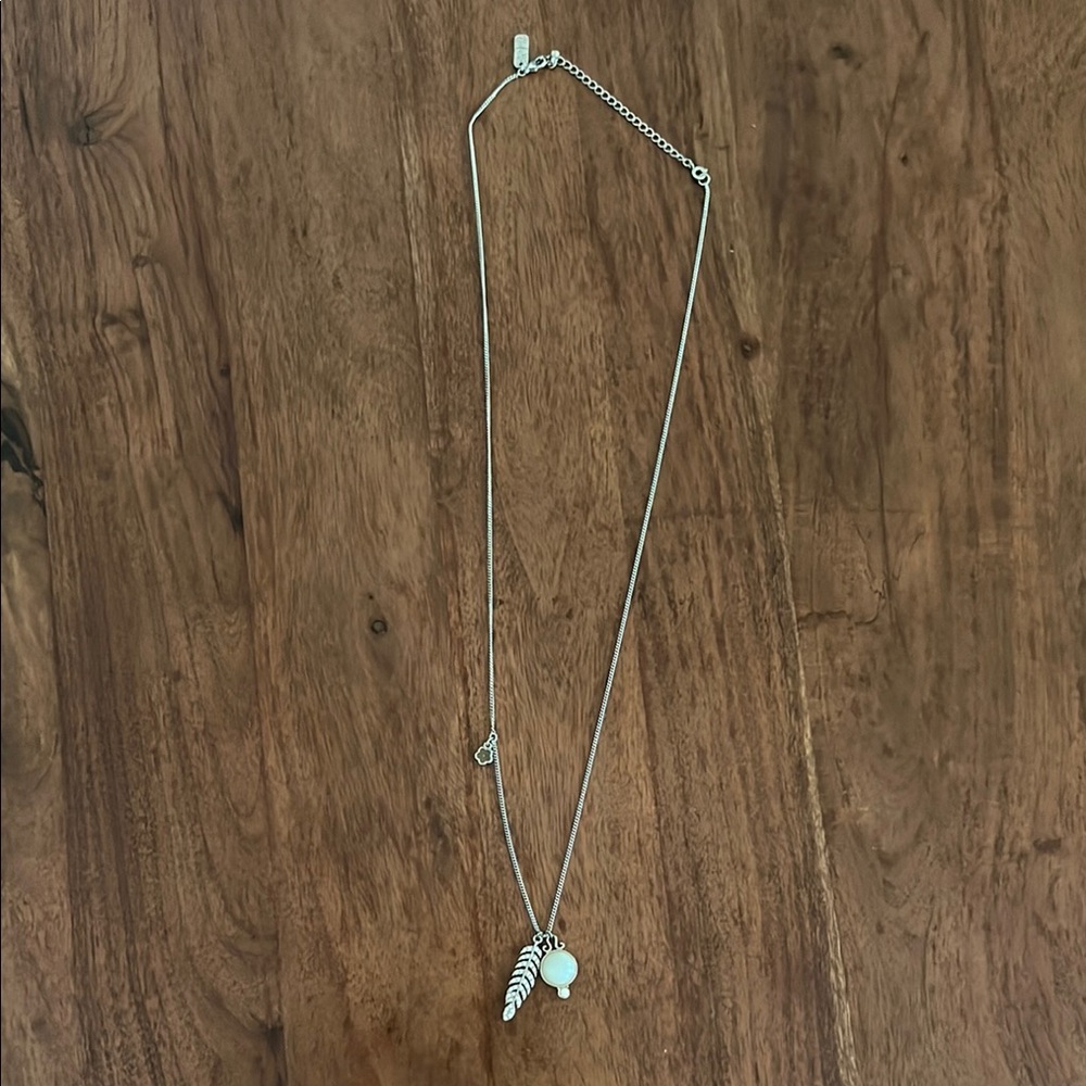 Silver Pendant Necklace with Feather and Bead